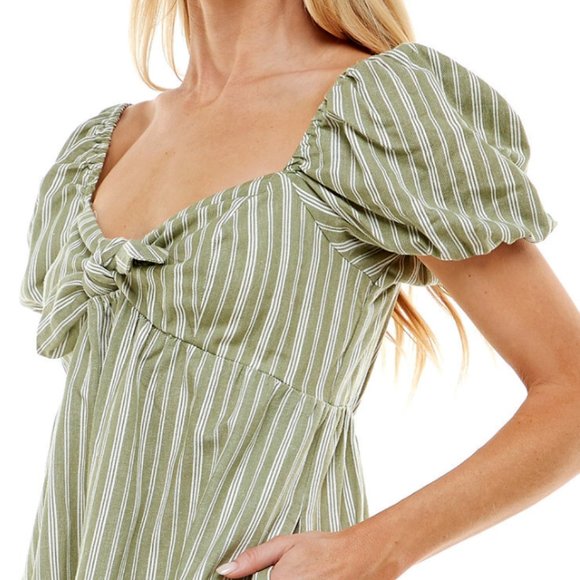 Speechless Women Juniors Striped Peplum Hem Puffed Sleeve Mini Dress Green Large - Picture 4 of 8